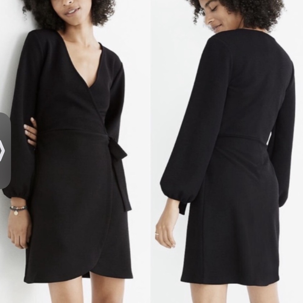 Madewell cross front black wrap dress size medium long sleeves